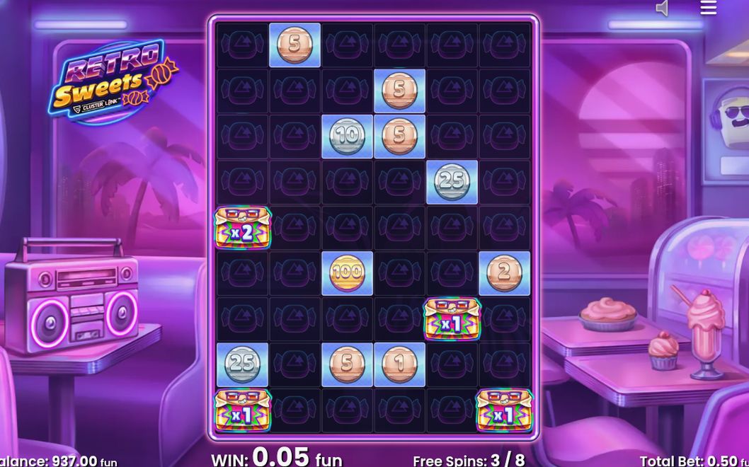 Free Spins with Wild Candy Symbols landing on the grid