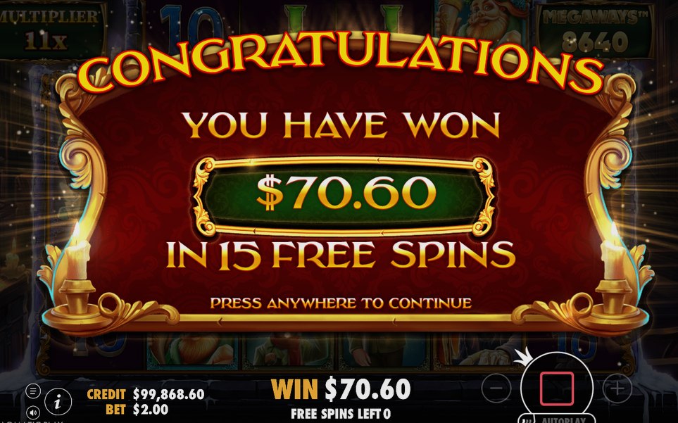 Win screen after a run of Tumbles